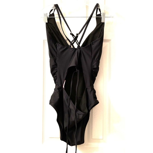 NEW All Sure Women One Piece Bathing Suit Black Size XXL Open Back Ruched Tummy - Picture 5 of 14